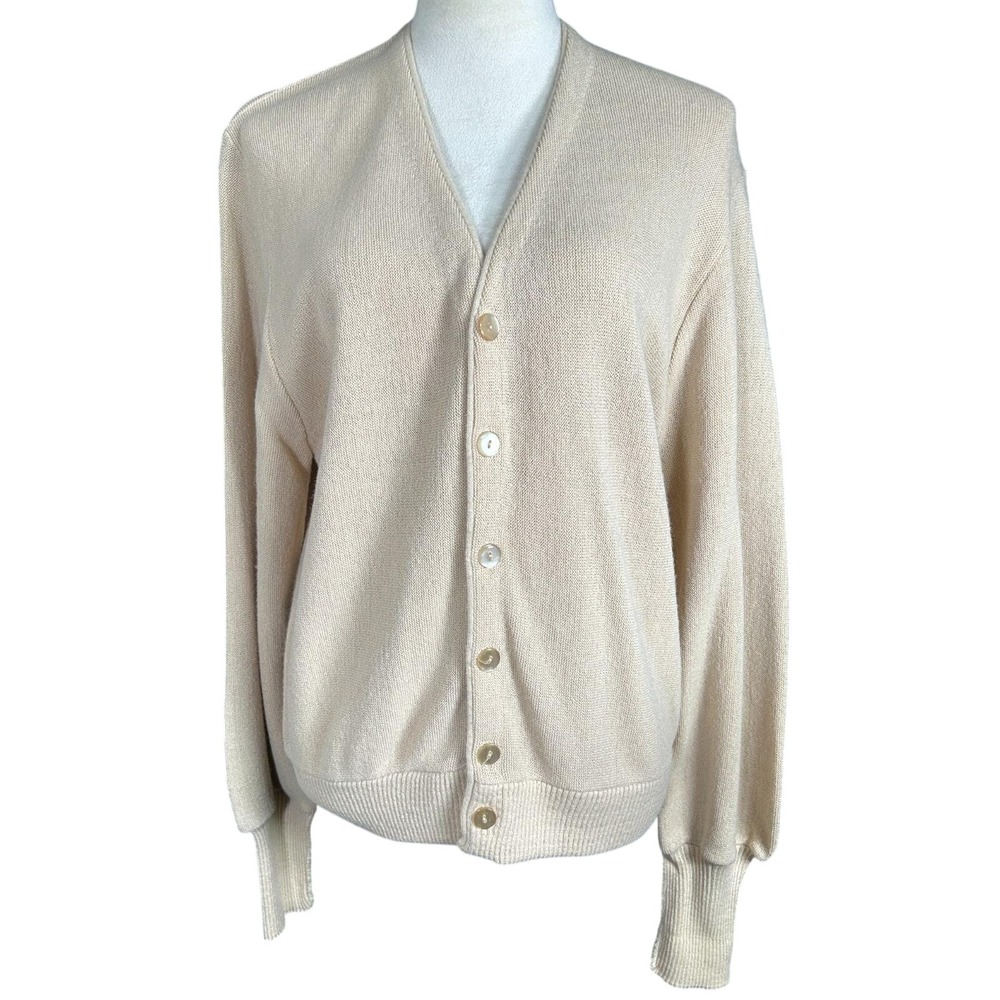 Vintage The JC Penny Sweater Mens Cardigan Cream Color Grandpa Wool Blend Size M